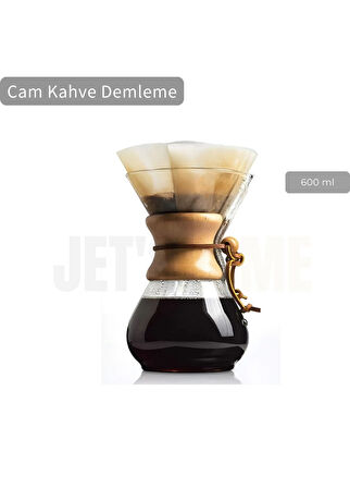 600 ml Chemex Cam Kahve Demleme Ahşap Tutacaklı Orta Boy 4 Bardak