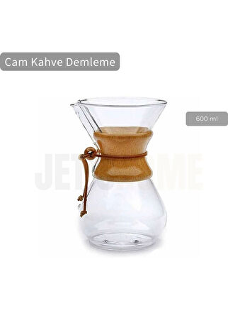 600 ml Chemex Cam Kahve Demleme Ahşap Tutacaklı Orta Boy 4 Bardak