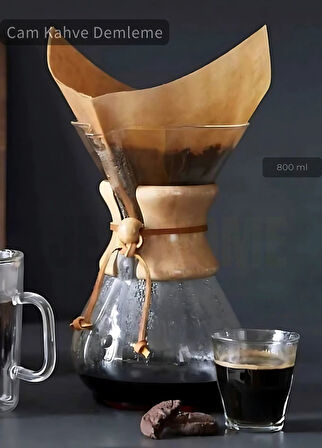 800 ml Chemex Cam Kahve Demleme Ahşap Tutacaklı Büyük Boy 6 Bardak