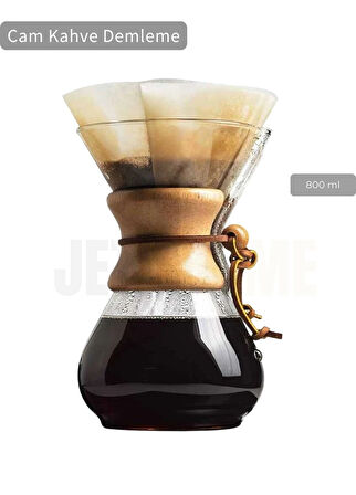 800 ml Chemex Cam Kahve Demleme Ahşap Tutacaklı Büyük Boy 6 Bardak