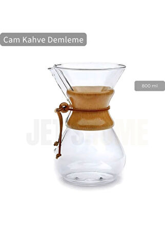 800 ml Chemex Cam Kahve Demleme Ahşap Tutacaklı Büyük Boy 6 Bardak