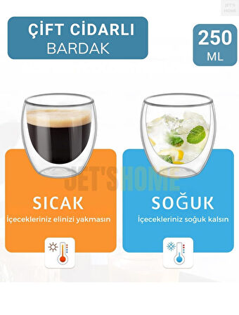 250 ml Çift Cidarlı Bardak El Yakmaz Bardak Kahve Bardağı Magnolya Bardağı