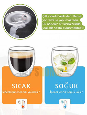 4’lü Set Cappuccino Bardağı Latte Bardağı Çift Cidarlı Bardak Americano Bardağı 250 ml Kahve Bardağı