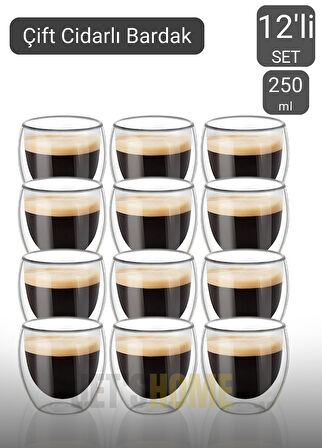 12’li Set Cappuccino Bardağı Latte Bardağı Çift Cidarlı Bardak Americano Bardağı 250 ml Kahve Bardak