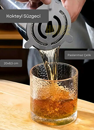 Kokteyl Süzgeci Paslanmaz Süzgeç Çelik Bar Süzgeci Asma Delikli Barmen Süzgeci 20 X 8,5 cm