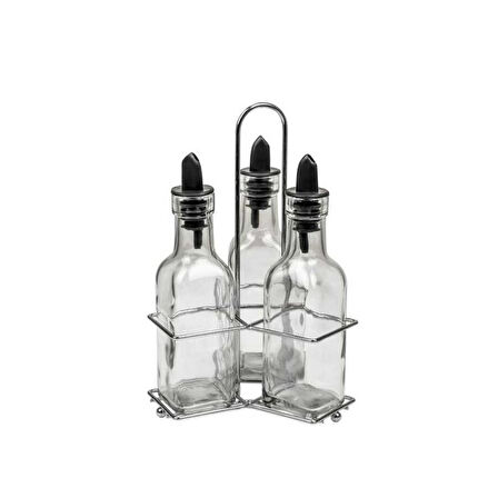 3’lü Set Yağdanlık Takımı Cam Yağlık Sirkeli 200 ml