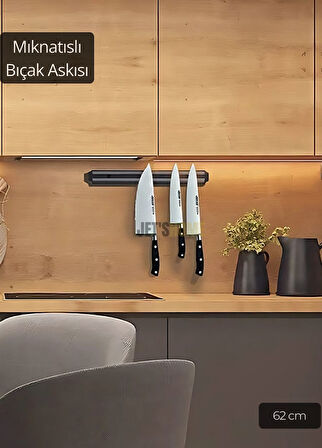 Bıçak Mıknatısı Askısı 62 cm Kalın Duvar Standı Çelik Bıçak Tutucu