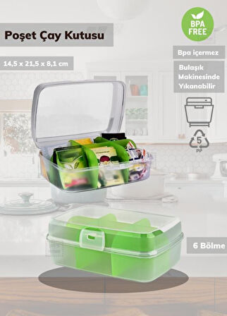 6 Bölmeli Çay Kutusu Şeffaf Çay Kabı Plastik Poşet Çay Kutusu BPA Free
