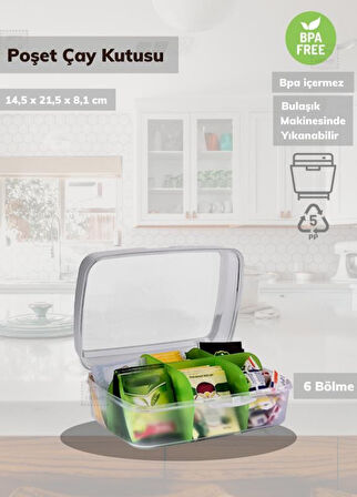 6 Bölmeli Çay Kutusu Şeffaf Çay Kabı Plastik Poşet Çay Kutusu BPA Free