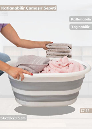 Çamaşır Sepeti Katlanır Sele Silikon Sepet Küçük Boy 27 Lt.