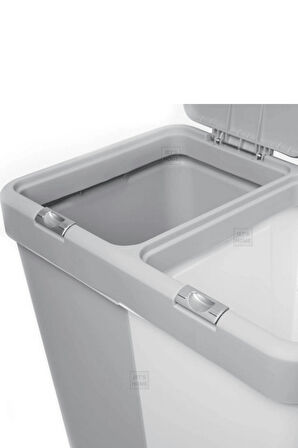 2’li Kirli Sepeti 80 Litre Çamaşır Sepeti Dokunmatik Motek Kirli Çamaşır Sepeti Gri-Beyaz