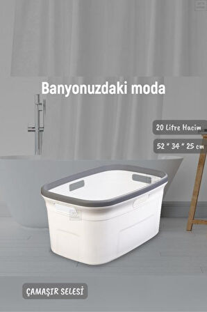 Çamaşır Selesi Dayanıklı Çamaşır Sepeti Gri Beyaz 20 Litre