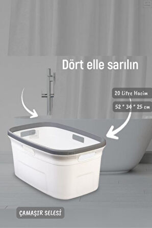 Çamaşır Selesi Dayanıklı Çamaşır Sepeti Gri Beyaz 20 Litre