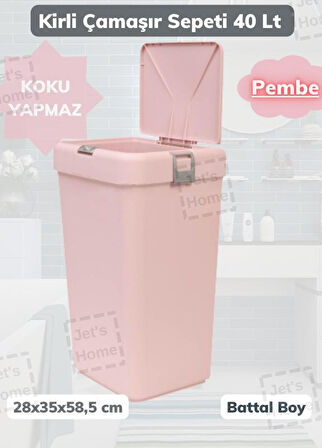 Çamaşır Sepeti Bas-Çek Kirli Çamaşır Kutusu Pembe 40 Litre
