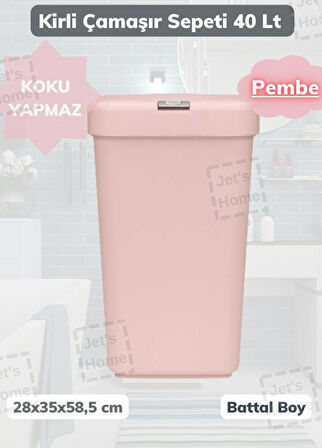 Çamaşır Sepeti Bas-Çek Kirli Çamaşır Kutusu Pembe 40 Litre
