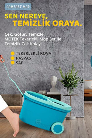 Comfort Mop Seti Tekerlekli Paspas Temizlik Seti Temizlik Kovası Döner Başlıklı