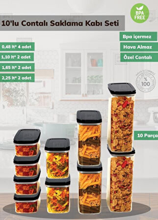 10’lu Saklama Kabı Seti BPA Free Bakliyat Kabı Hava Almaz Sızdırmaz Erzak Kabı