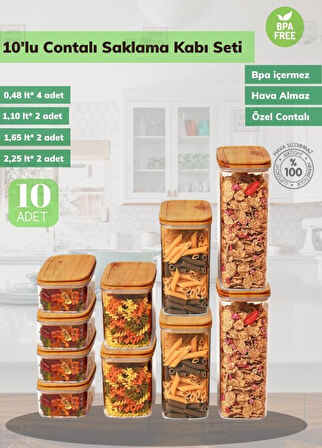 10’lu Saklama Kabı Seti BPA Free Erzak Bakliyat Kutusu Hava Almaz