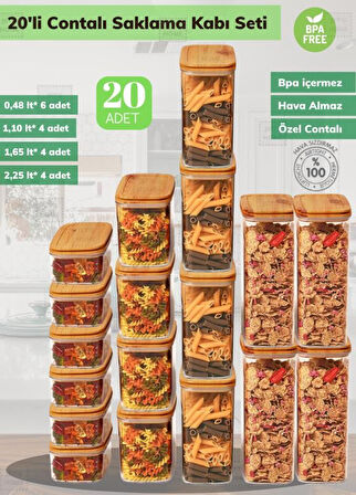 20’li Erzak Saklama Kabı Seti BPA Free Bakliyat Kutusu Hava Almaz