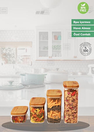 9’lu Bambu Contalı Saklama Kabı Seti Erzak Kabı Motek Saklama Kabı 3*1,10 lt / 3*1,65 lt / 3*2,25 lt