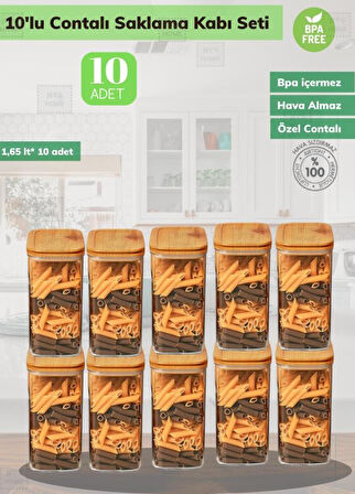 10’lu Saklama Kabı Seti Erzak Bakliyat Kabı Bambu Desenli 1,65 Litre x 10 Adet