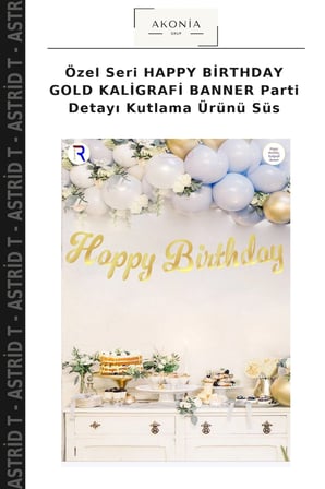 Özel Seri HAPPY BİRTHDAY GOLD KALİGRAFİ BANNER Parti Detayı Kutlama Ürünü Süs