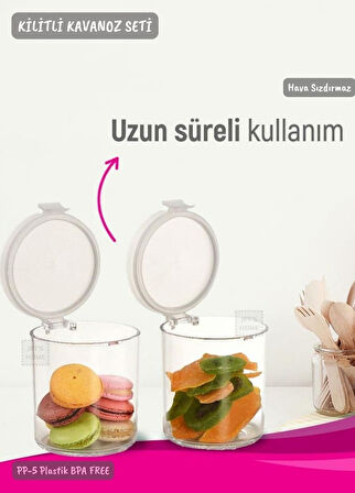 2’li Kilitli Silindir Kavanoz Seti Erzak Kabı Hava Sızdırmaz 0,65 litre x 2 BPA FREE