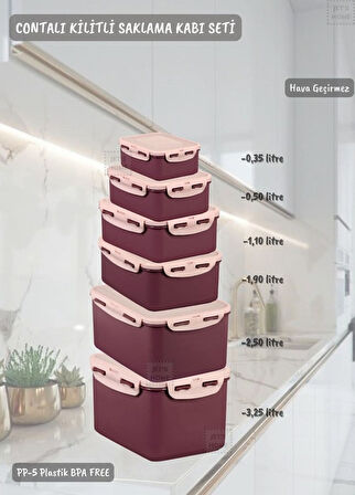 6’lı Contalı Saklama Kabı Seti Kilitleme Mekanizmalı Hava Geçirmez BPA FREE