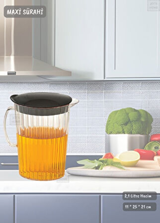 Siyah Kapaklı Sürahi Plastik 2,1 Litre BPA FREE