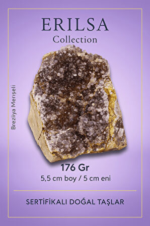 Sertifikalı Kahverengi Ametist Taşı Kütlesi 176 Gr – Ham Doğal Kristal Dekoratif Taş Parçası