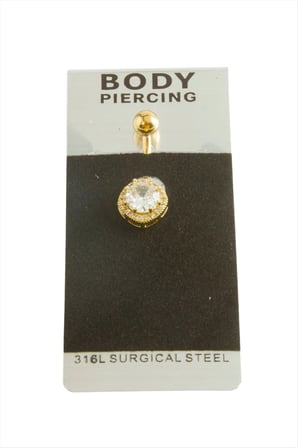 Zirkon Taşlı Lüks Çelik Göbek Piercing 1 Adet