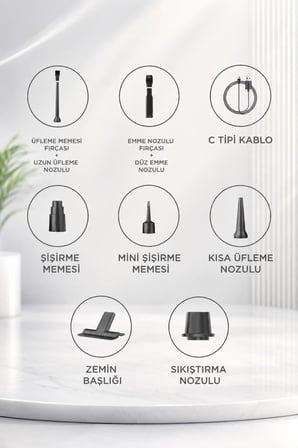 Özel Seri Ev Tipi Temizlik Seti Vakum Cihazı Araç İçi Süpürge LT100 Siyah 4IN1