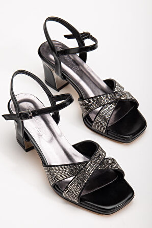 Suins Juny Kadın Önü Taşlı Galvaniz Topuklu Abiye Ayakkabı