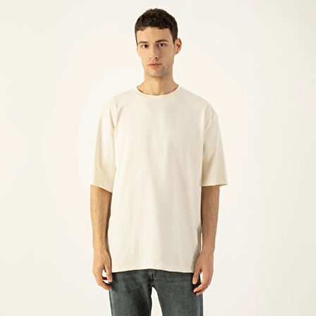 LAMPAGO Unisex Oversize Bisiklet Yaka T-shirt