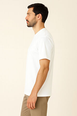 Erkek Avrupa Kalıp Beyaz Basic Tişört - Regular Fit