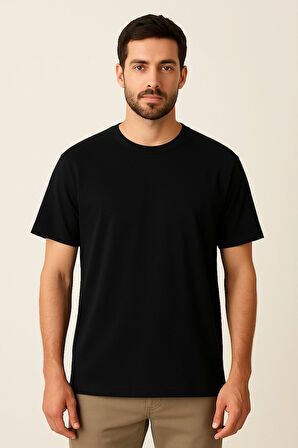 Erkek Regular Fit Basic Siyah Tişört 