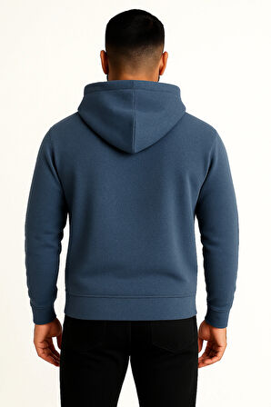 Erkek regular fit fermuarlı kapüşonlu sweathshirt - indigo