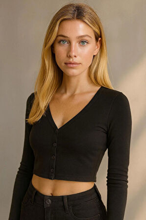 KILIFLI LİKRALI CROP BLUZ