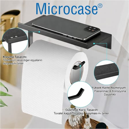 Microcase Duvara Monte Yapışkanlı Tuvalet Kağıdı Askılığı Ve Telefon Tutucu Gri AL5707