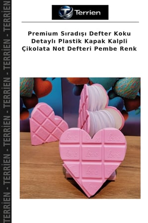 Premium Sıradışı Defter Koku Detaylı Plastik Kapak Kalpli Çikolata Not Defteri Pembe Renk