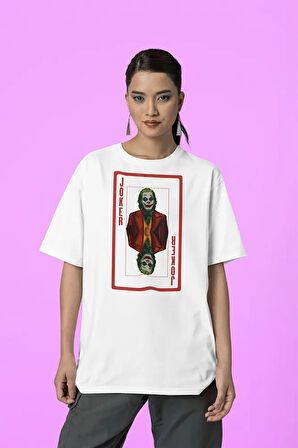 Oversize Kötü Adam Film Karakteri Joker Kartı Baskılı Oversize Tişört