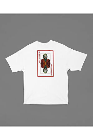 Oversize Kötü Adam Film Karakteri Joker Kartı Baskılı Oversize Tişört