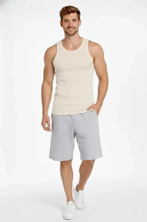 Erkek Fitilli Atlet Sıfır Yaka Slim Fit Arka Baskılı Spor Atlet