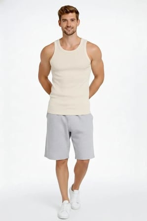 Erkek Fitilli Atlet Sıfır Yaka Slim Fit Arka Baskılı Spor Atlet