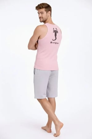 Erkek Fitilli Atlet Sıfır Yaka Slim Fit Arka Baskılı Spor Atlet