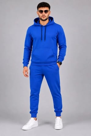 Erkek İki İplik Kapüşonlu Kanguru Cepli Sweatshirt Jogger Pantolon Alt Üst Eşofman Takımı
