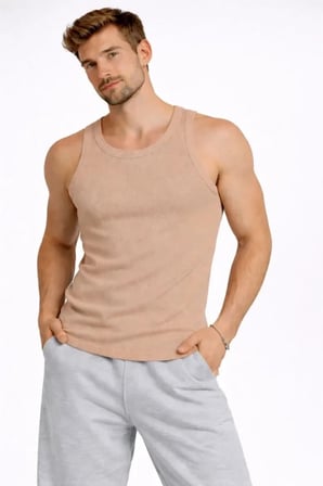 Erkek Fitilli Atlet Sıfır Yaka Slim Fit Arka Baskılı Spor Atlet