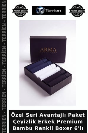 Özel Seri Avantajlı Paket Çeyizlik Erkek Premium Bambu Renkli Boxer 6'lı