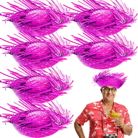 Tropikal Parti Pembe Fuşya Hasır Hawaii Şapkası 13x36 cm Plaj Kıyafeti Renkli Başlık Yazlık Aksesuar