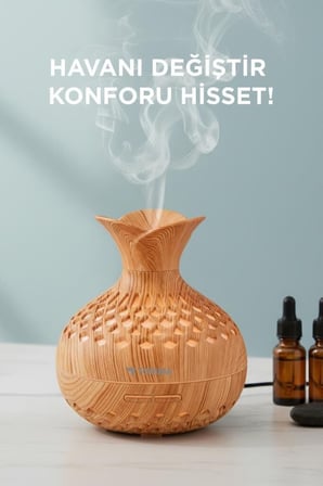 Delux Serisi Hava Nemlendiricisi Led Işıklı Flower Ultrasonik 300 ML H15 Ahşap Oda Koku Hediye USB